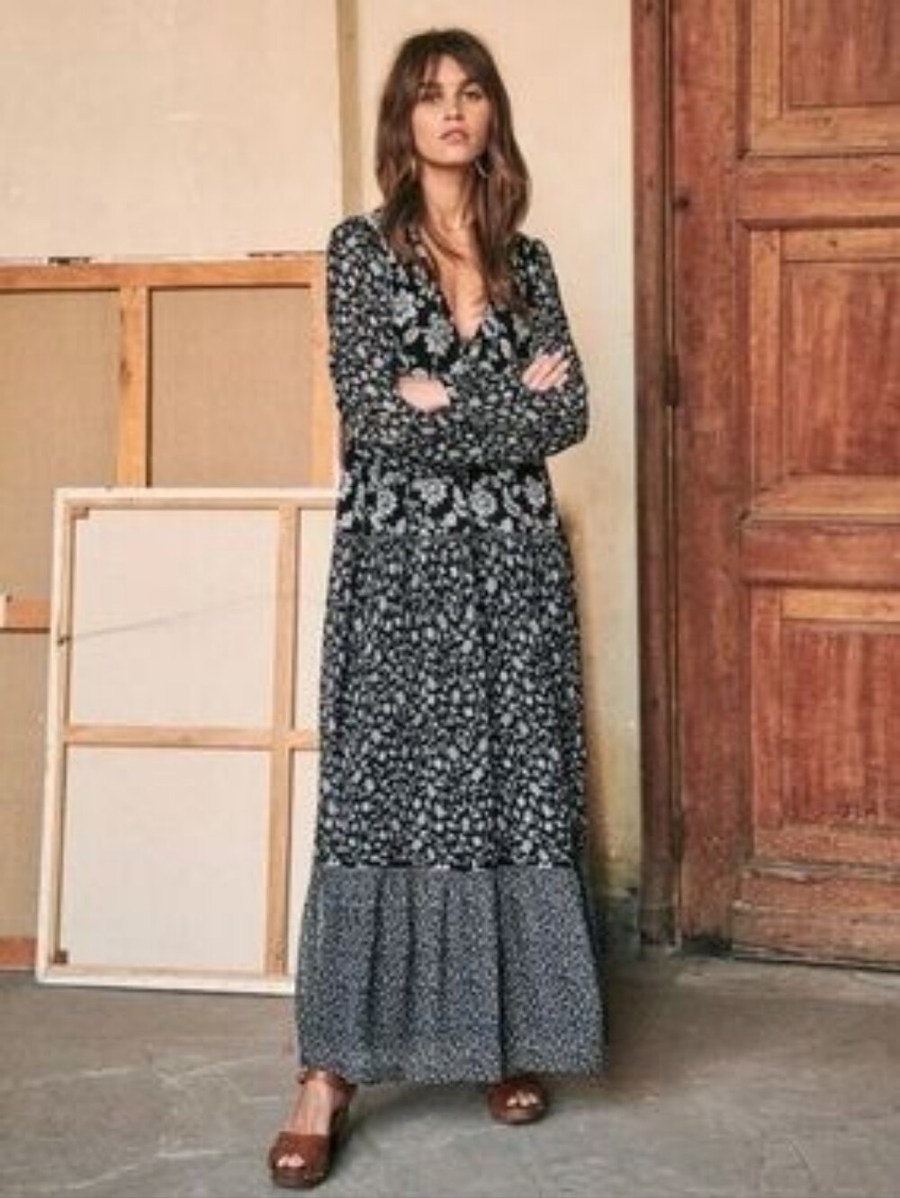 Sézane Black Floral Maxi Dress